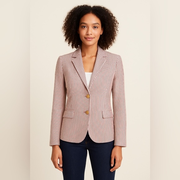 J.Crew Schoolboy Blazer Women’s 12 Red White Stripe Cotton Lined Jacket - Picture 1 of 13